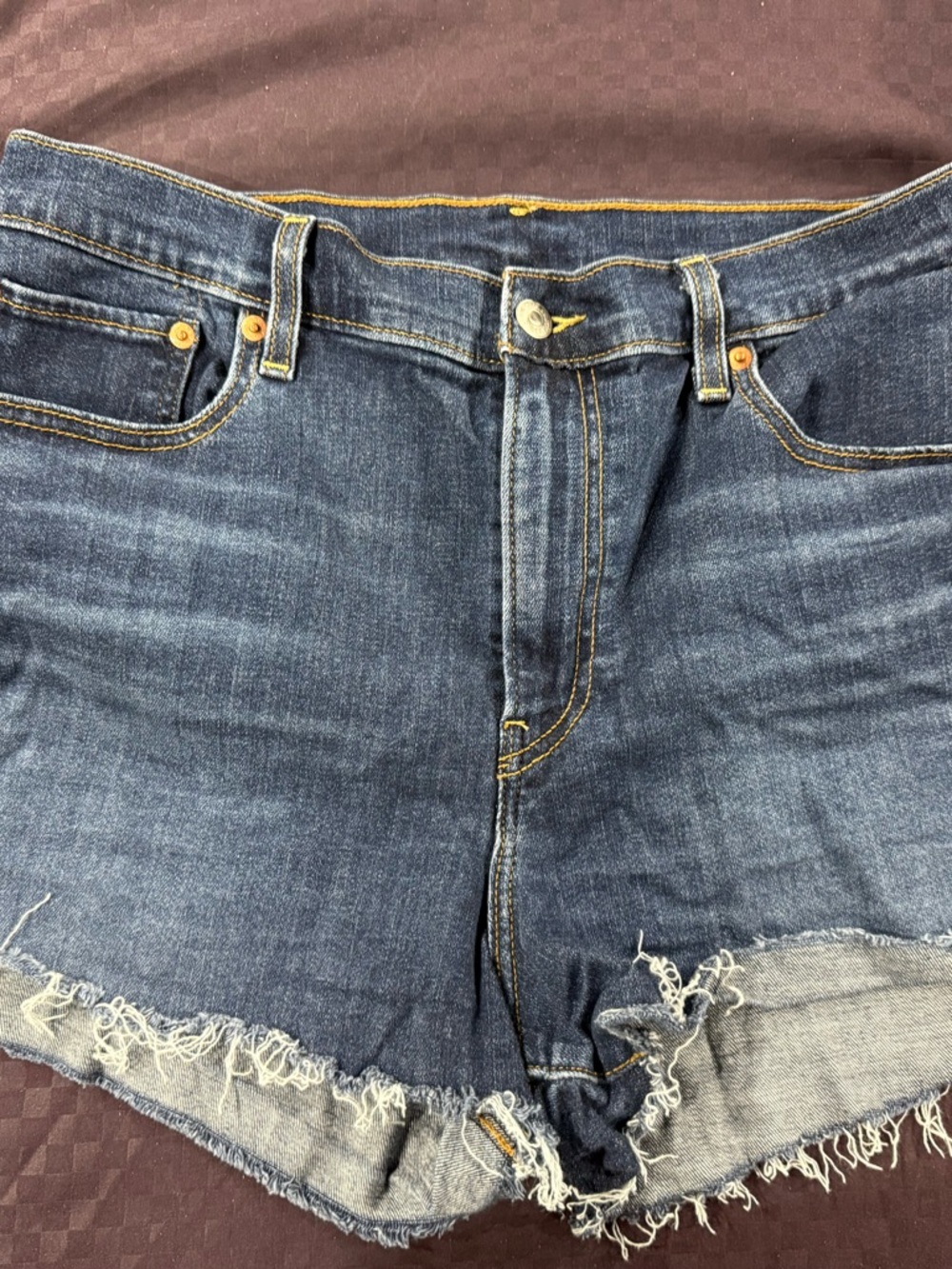 Levis Dark Blue Distressed Denim Shorts 32